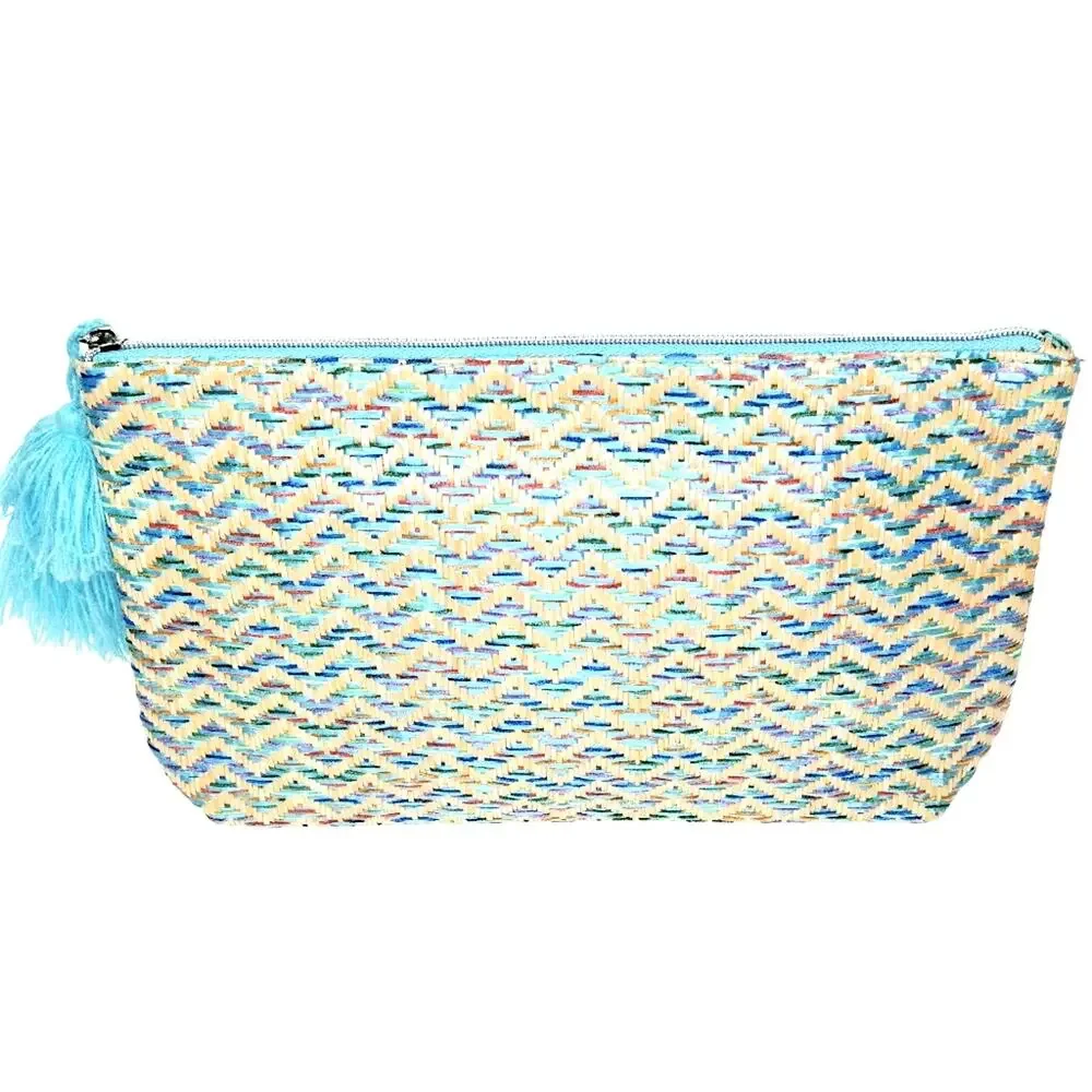 Lancome Blue Zip Tassel Clutch Bag Purse Handbag Blue Multi-Color